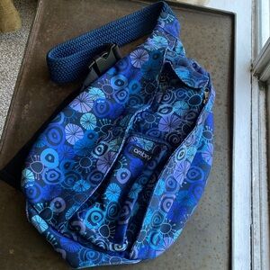 Ambry Blue and Black Floral Patterned Braided Rope Sling Crossbody Bag